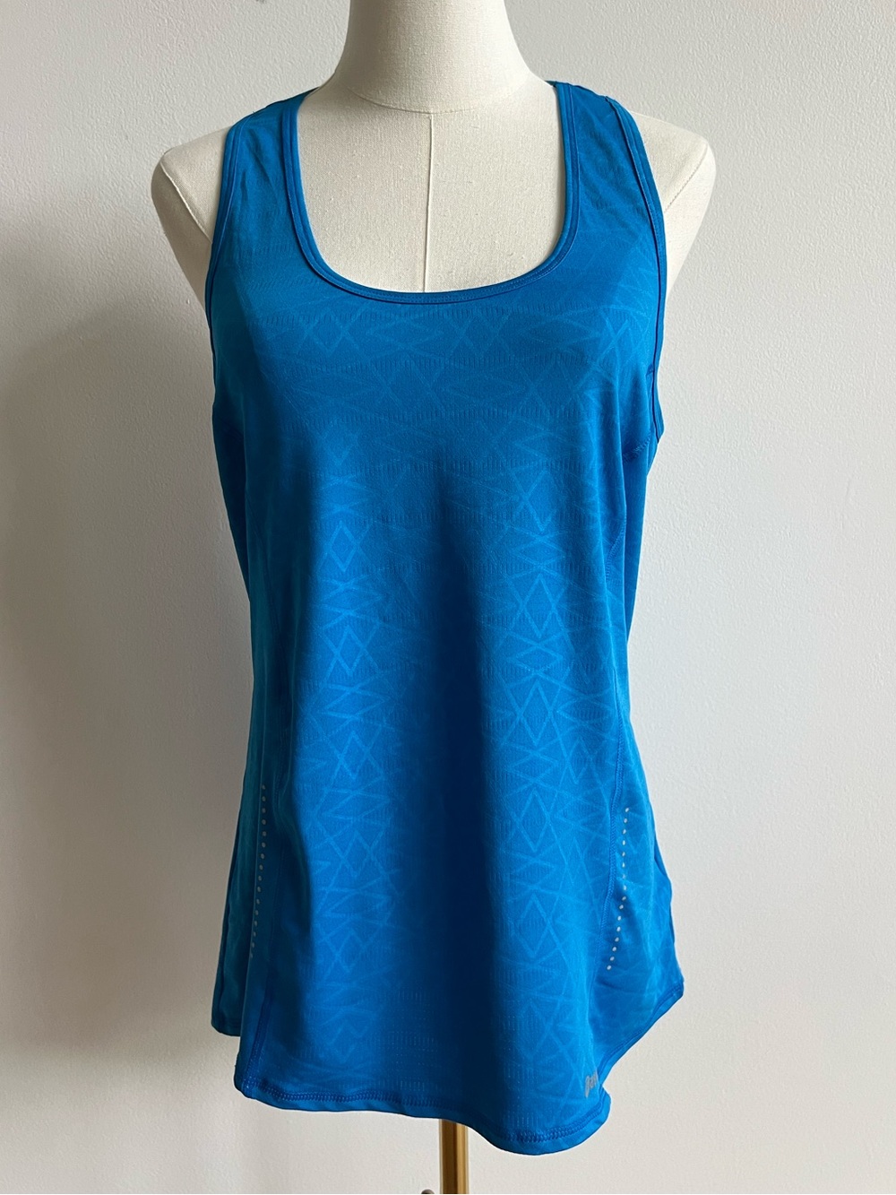 ASICS Geometric Blue Racerback Running Tank Top Reflective Athletic Workout Sz M